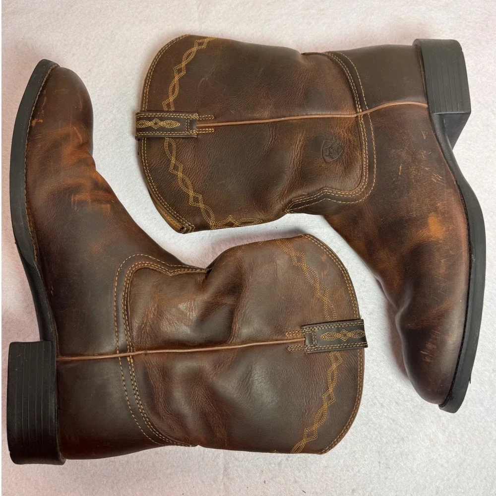 Ariat Mens Heritage Roper Distressed 13D Brown Leather Western Cowboy Boots ATS - Picture 6 of 15